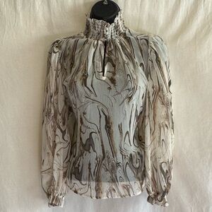 E-88 Banana Republic Cream &‎ Brown Long Sleeve Pullover Blouse Size XSP